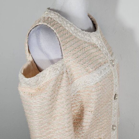 Boston Proper Pink and Cream Tweed Blazer with Shoulder Cutouts Size 4 NWOT - Picture 6 of 13